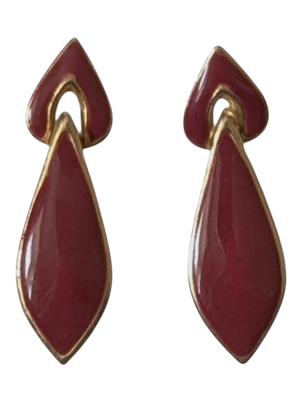 Elegant Vintage 90s Hinged Drop Earrings Gold Tone And Raspberry Enamel Pierced